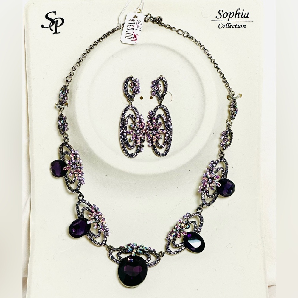 SP SOPHIA COLLECTION Purple and Silver Necklace Set pierced earrings new 2010 - Picture 13 of 13